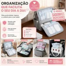 Kit c/ 5 Saquinhos Maternidade Organizadores para Bolsa Maternidade em TULE e Tags Bordadas.