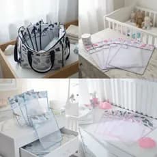 Kit com 5 Saquinhos Organizadores para Bolsa de Maternidade em Tule e Tags Bordadas Coleção Nuvens