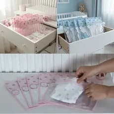 Kit com 6 Saquinhos Organizadores para Mala Maternidade em Plástico + Tags Bordadas Coleção Coroa