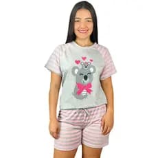 Pijama Feminino Camisa Manga Curta e short de verão Baby doll em Malha Fria