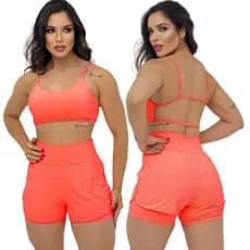Short Duplo Fitness Academia Feminino Short Treino Caminhada