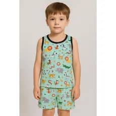 Pijama Infantil Menino Regata Dinossauro Curto Verão estampa