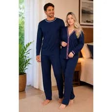 Pijama Casal Inverno Combinando Conjunto Frio Família AZUL