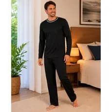 Pijama Masculino de Inverno Manga Longa e Calça Conjunto de Frio Manga Comprida Azul Preto Verde