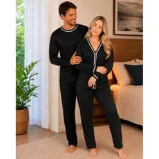 Pijama Casal Inverno Casais Combinando Manga Longa Conjunto Feminino Masculino