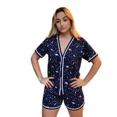 Pijama americano estilo blogueirinha com botão, Pijama americano e cirúrgico