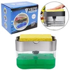 Dispenser Porta Detergente De Plastico 350ml + Esponja Yepp 14x10,5x9cm Na Caixa