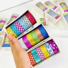 Kit com 6 Washitapes com Glitter Coloridas Fitas Adesivas Decoradas Washi Tape