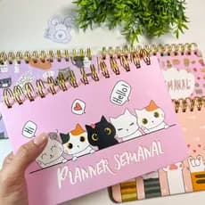 Planner Semanal Não Datado Espiral - Permanente - Patinha de Gato | Gatinhos | Cactus