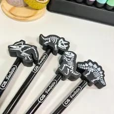 Lápis Preto HB com borracha no topo formato dinossauro que brilha no escuro - Dinoglow - CiS