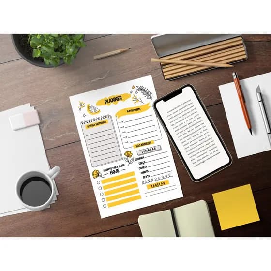 Planner Semanal Amarelo Medida 14,8 X 21,0 cm Rotina Noturna Tarefas