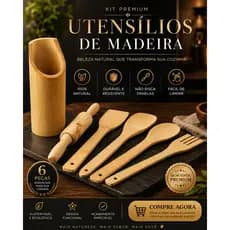 Kit Utensílios de Cozinha Bambu 6 Peças