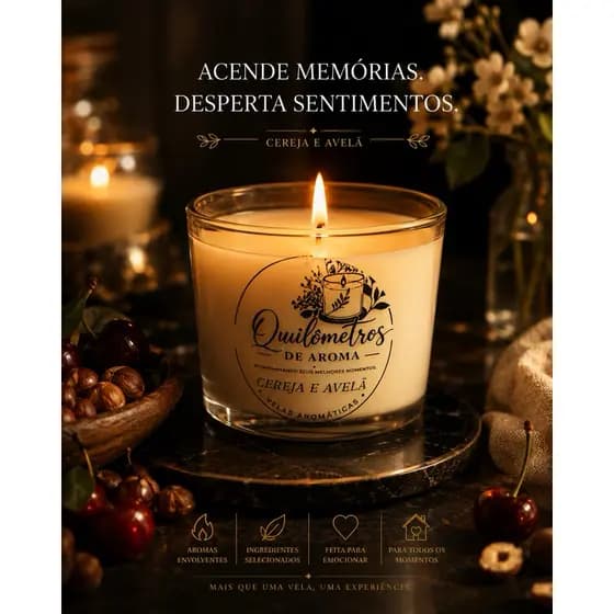 Vela Aromática Premium Cereja e Avelã | Cera Vegetal