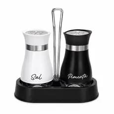 Porta Sal e Pimenta com Suporte Elegante Kit Saleiro e Pimenteiro para Cozinha Mesa Posta
