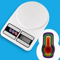 Balança Digital De Precisão 1g À 10kg Cozinha Dieta Fitnessc Com Pilha de Qualidade + Kit 6 Medidores Premium De Cozinha Encaixáveis