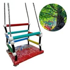 Balanço Baby de Madeira: Estilo Retrô com Segurança Moderna. Bordas Suaves e Cordas Fortes para total confiança.