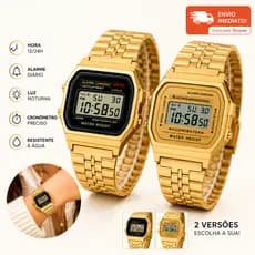 Relógio Retro Digital Vintage Unissex Metal Clássico Feminino e Masculino Cronômetro Alarme e LED