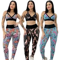Conjunto Feminino de Academia Calça Leg Top Fitness Estampada