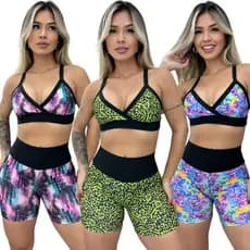 Conjunto Short e Top Fitness Academia Cós Alto Cores