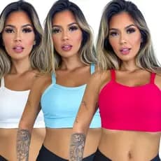 Kit 3 Tops feminino Academia Fitness Alta Sustentação Frente com forro cores sortidas