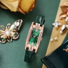 Relógio Feminino de Pulso Quartz de Couro Moda Strass cor Verde Roma