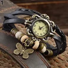 Relógio de Quartzo de Couro Feminino multi-camada borboleta Pulseira cor Café feita à mão relógios de pulso ajustável