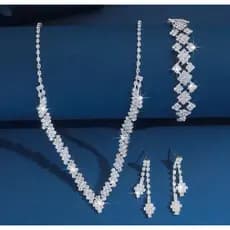 Conjunto Kit de Joias Femininas Luxo Colar Brincos Pulseira Strass Para Noiva Casamento Festa Formatura