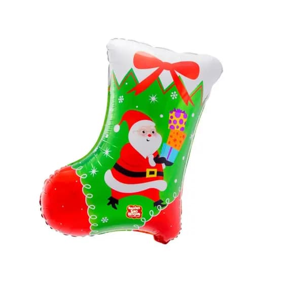 Balão de Festa Metalizado 3D 24" 62cm - Meia de Natal - 1 unidade - Balões São Roque - Rizzo