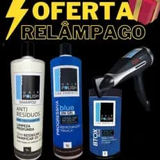Hair Polish Kit Shampoo Progressiva Blue Gel e Botox Blue+ Secador Chi Touch 1900W Grátis 110v