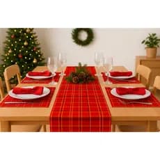 Caminho de Mesa 100% Algodão Ceci Petit Home - Magia de Natal Xadrez - 0,48X1,60