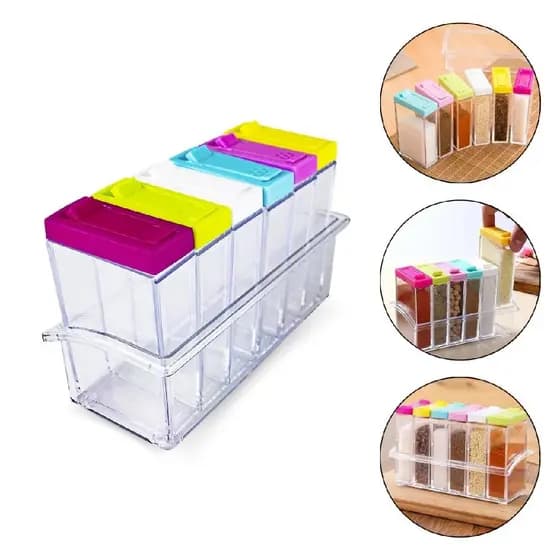 Kit 6 Organizador de Temperos em Pó e Grão Suporte Acrílico Cozinha Gourmet