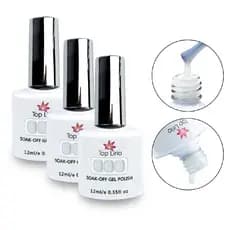 Kit 3 Esmaltes Gel Translúcido Renda Top Lirio Soak-Off 12ml Manicure Unha Nail Art Francesinha