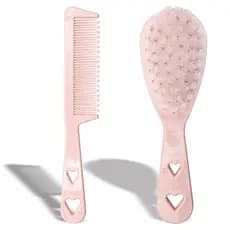 Kit 01 Pente Sem Pontas e 01 Escova Infantil Cerdas Macias de Cabelos para Bebês Baby Cores