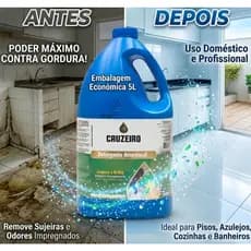 Detergente Amoniacal Cruzeiro 5LT remove sujeiras difíceis, gorduras e odores impregnados.