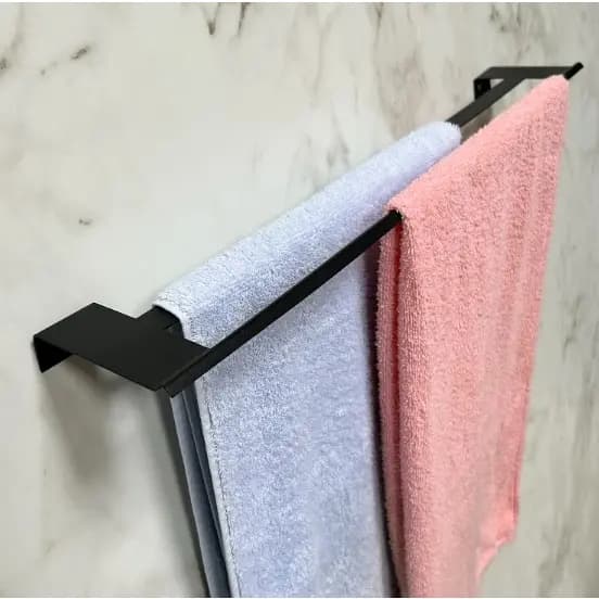 Porta Toalha Duplo Industrial De Banho Para Banheiro Preto Fosco