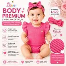 Body manga curta menina bebe babado na maga e laço
