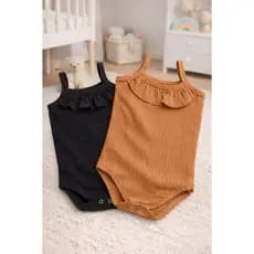 kit 2 bodys alcinha menina bebê , Body alcinha bebê com detalhe babado 1 preto e 1 Caramelo.