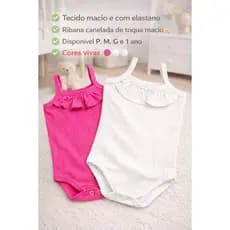 kit 2 bodys alcinha menina bebê , Body alcinha bebê com detalhe babado 1 BODY pink, 1 body branco