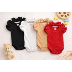 4 bodys infantil menina bebe com babado nas mangas e laço.Cores preto,vermelho,,bege e branco