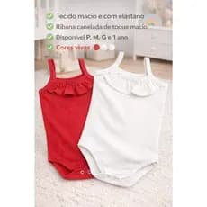 kit 2 bodys alcinha menina bebê , Body alcinha bebê com detalhe babado 1 branco, 1 vermelho