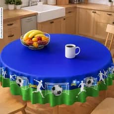 Toalha de Mesa Redonda Decorativa Festa Tecido Sublimado Futebol Copa do Mundo 1,40x1,40