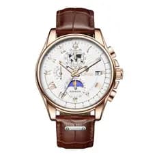 Relógio Masculino Lige 8975 Dourado Fundo Branco Cronográfo