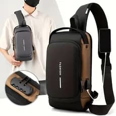Mochila de Ombro Transversal Compacta Unilateral USB Trava de Código Á prova d'água