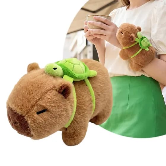 Pelúcia Capivara Fofa com Mochila de Tartaruga Macia para Abraçar Decoraçãos Presente Infantil  YOYOBEL