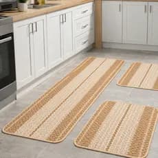 Jogo De Tapete 3 Peças Passadeira Para Cozinha de Crochê Luxo Antiderrapante Decorativo Liso Listrad