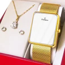 Relógio Champion Feminino Dourado Digital LED Original com garantia de 1 ano acompanha colar e brincos