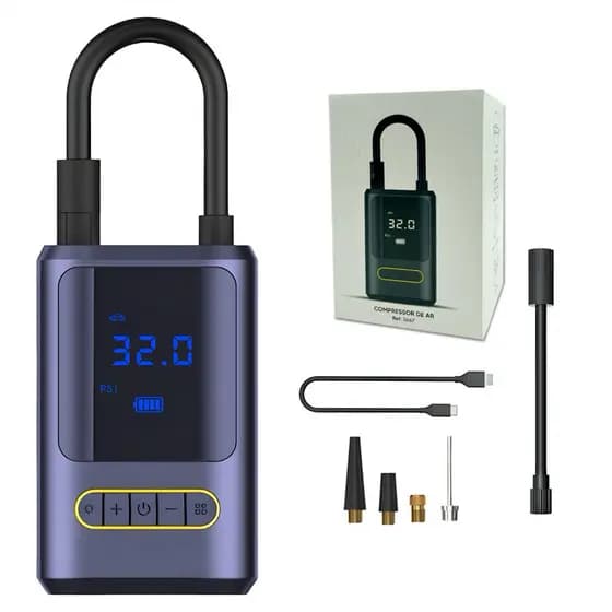 Bomba De Ar Eletrica Portátil Digital Encher Pneu Carro Bike Moto 2000 mah Mini Compressor sem fio  marisa