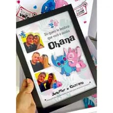 Quadro Decorativo Stitch COM MOLDURA Presente Dia dos Namorados Amor Fotos Casal Personalizado Ohana criativo namorada