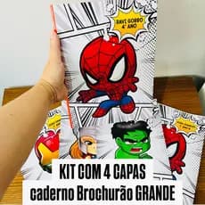 Kit com 4 Capas Adesivas para Caderno Brochurão GRANDE com NOME encapar material escolar etiqueta adesiva volta as aulas