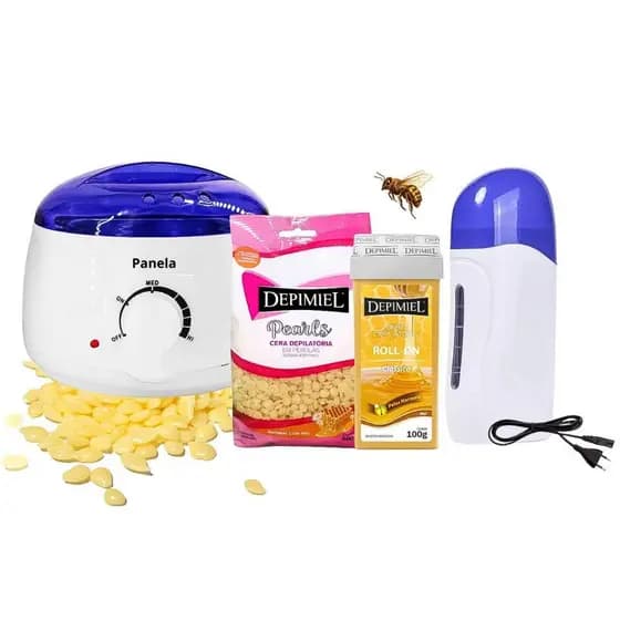 Kit Panela Elétrica Aquecedor Rollon Cera Perolada 500g + Refil N°10